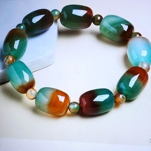 Peacock Agate 13mm Bead Bracelet Natural Stone Healing Energy Stretch Unisex Jew